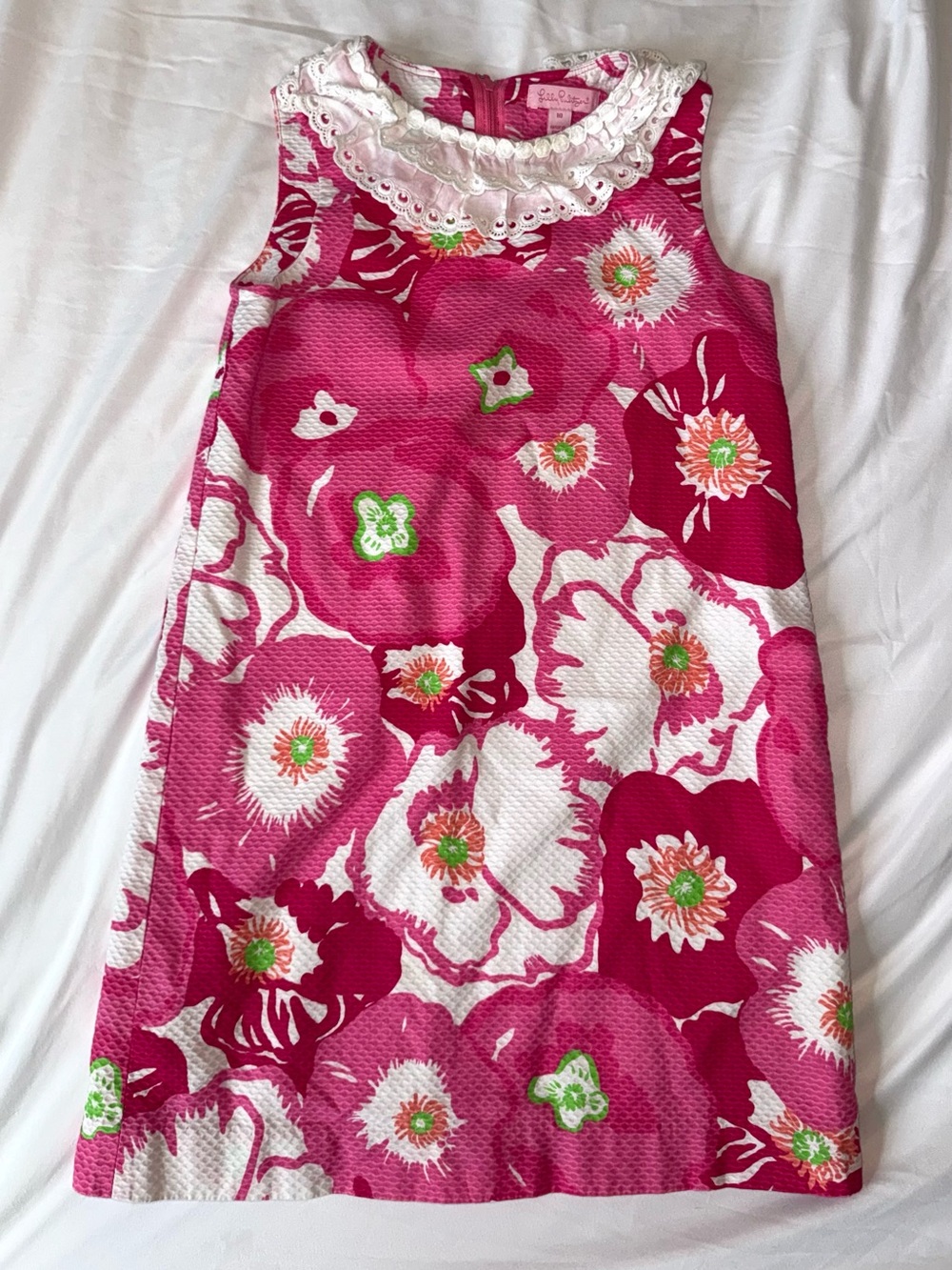 Lilly Pulitzer Girls Dress Pink Floral Sleeveless Dress with Lace Collar Sz 10